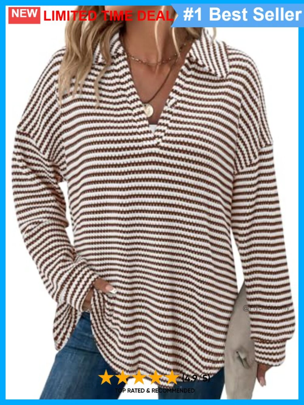 Waffle Knit Long Sleeve V Neck Pullover Top Casual Fall Winter Shirt